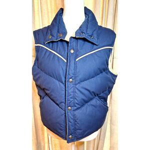 Vintage Blue Down Puffer Vest Multi Gear Silton Reversible Cream 70s Retro Sz M